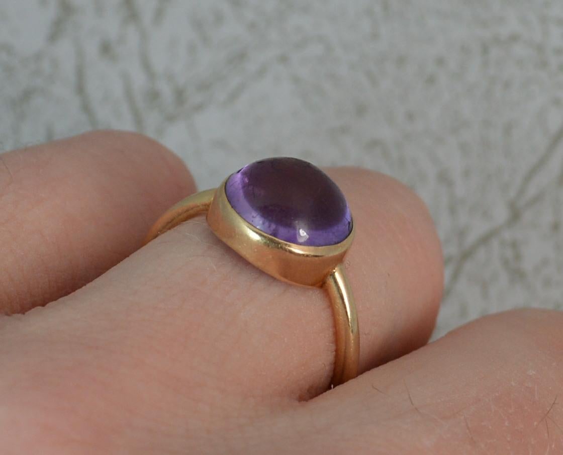 Victorian 9 Carat Rose Gold Amethyst Cabochon Solitaire Ring In Good Condition In St Helens, GB