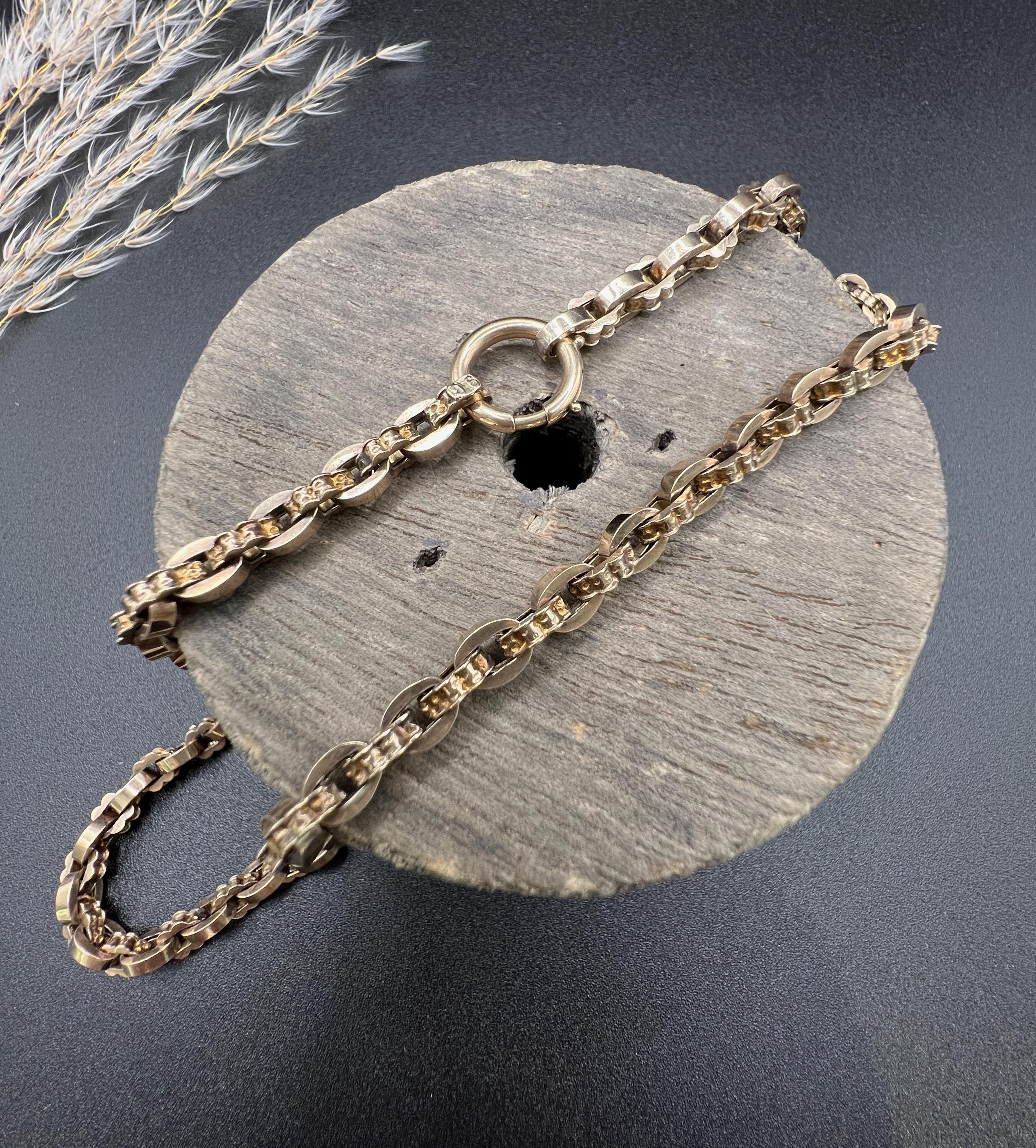 Collana vittoriana in oro rosa 9ct Fancy A Link - 17 3/4 di pollice in vendita 5