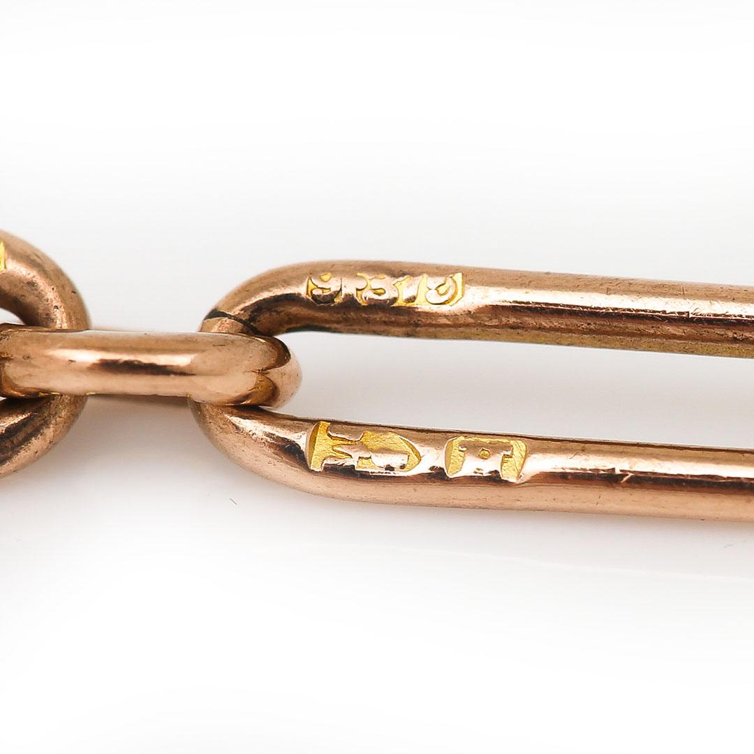 Victorian 9ct Rose Gold Trombone Link Albert 17.75” Watch Chain, circa 1891 4