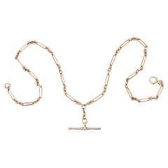 Victorian 9ct Rose Gold Trombone Link Albert 17.75” Watch Chain, circa 1891