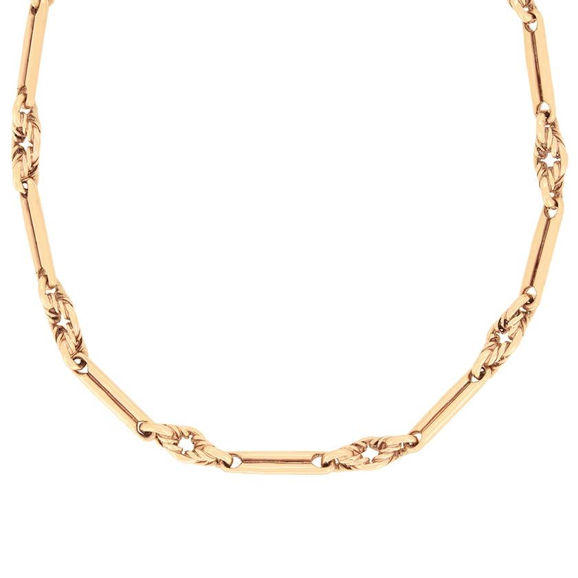 Victorian 9ct Rose Gold Trombone link Albert Chain Necklace, c.1880s In Good Condition In London, GB