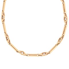 Victorian 9ct Rose Gold Trombone link Albert Chain Necklace, c.1880s