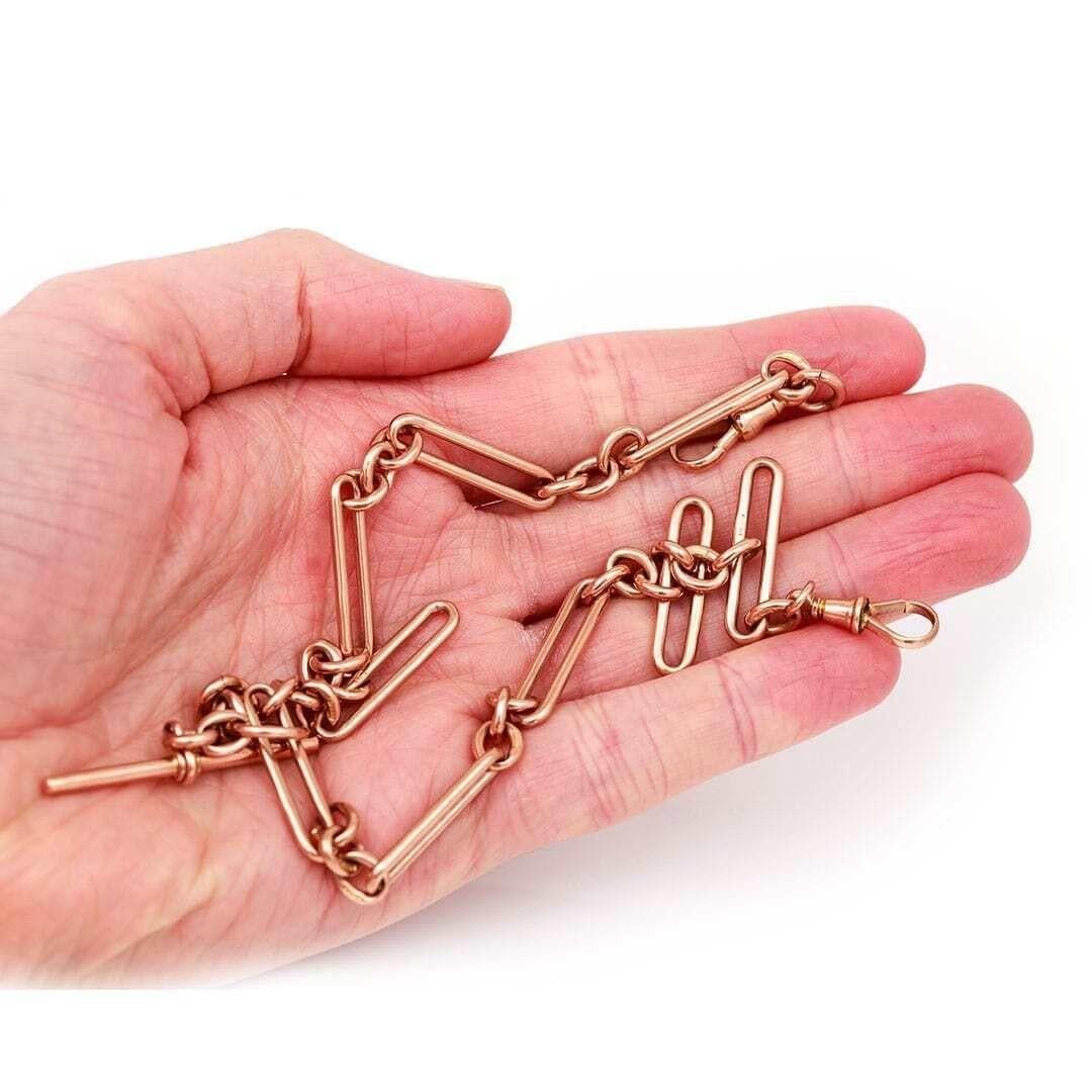Victorian 9ct Rose Gold Trombone Link Albert Watch Chain, 41.8g, circa 1892 5