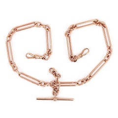 Victorian 9ct Rose Gold Trombone Link Albert Watch Chain, 41.8g, circa 1892