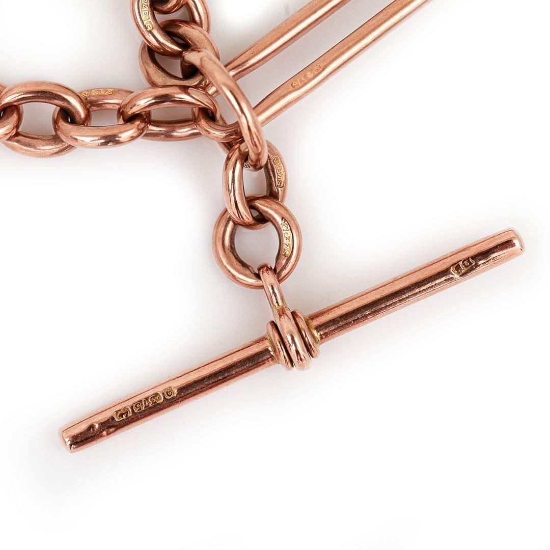 Victorian 9ct Rose Gold Trombone Link Albert Watch Chain, 41.8g, circa 1892 In Good Condition In Lancashire, Oldham