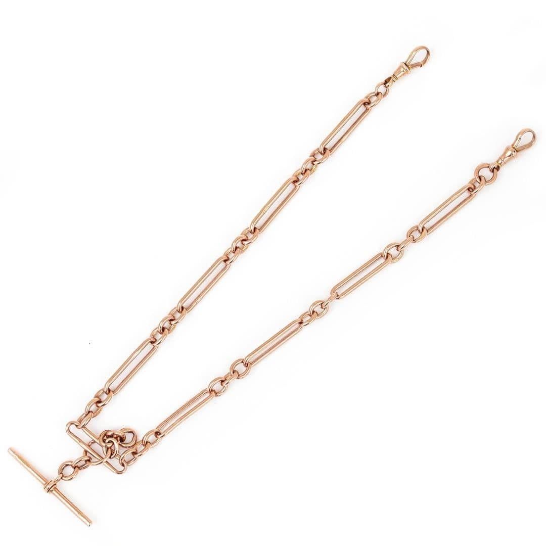 Women's or Men's Victorian 9ct Rose Gold Trombone Link Albert Watch Chain, 41.8g, circa 1892