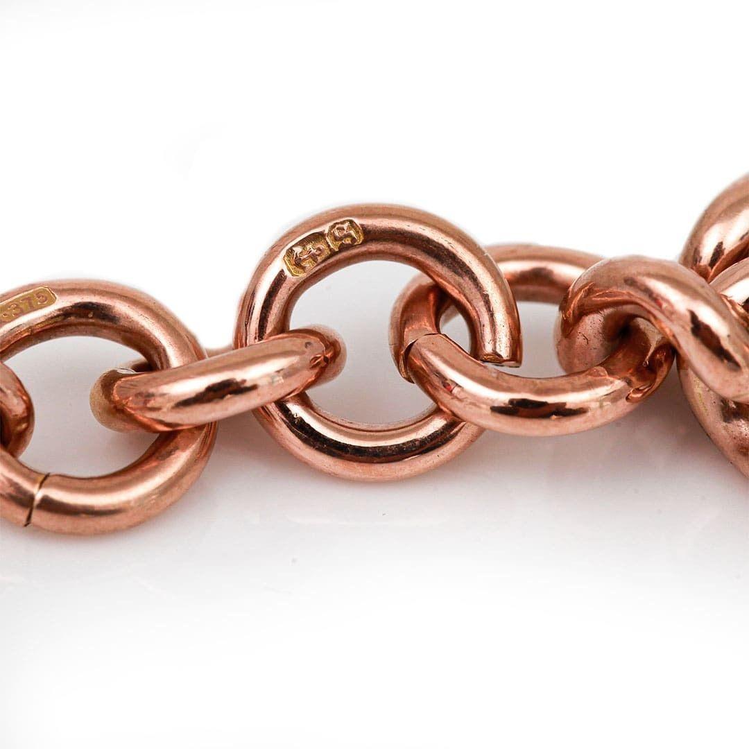 Victorian 9ct Rose Gold Trombone Link Albert Watch Chain, 41.8g, circa 1892 1