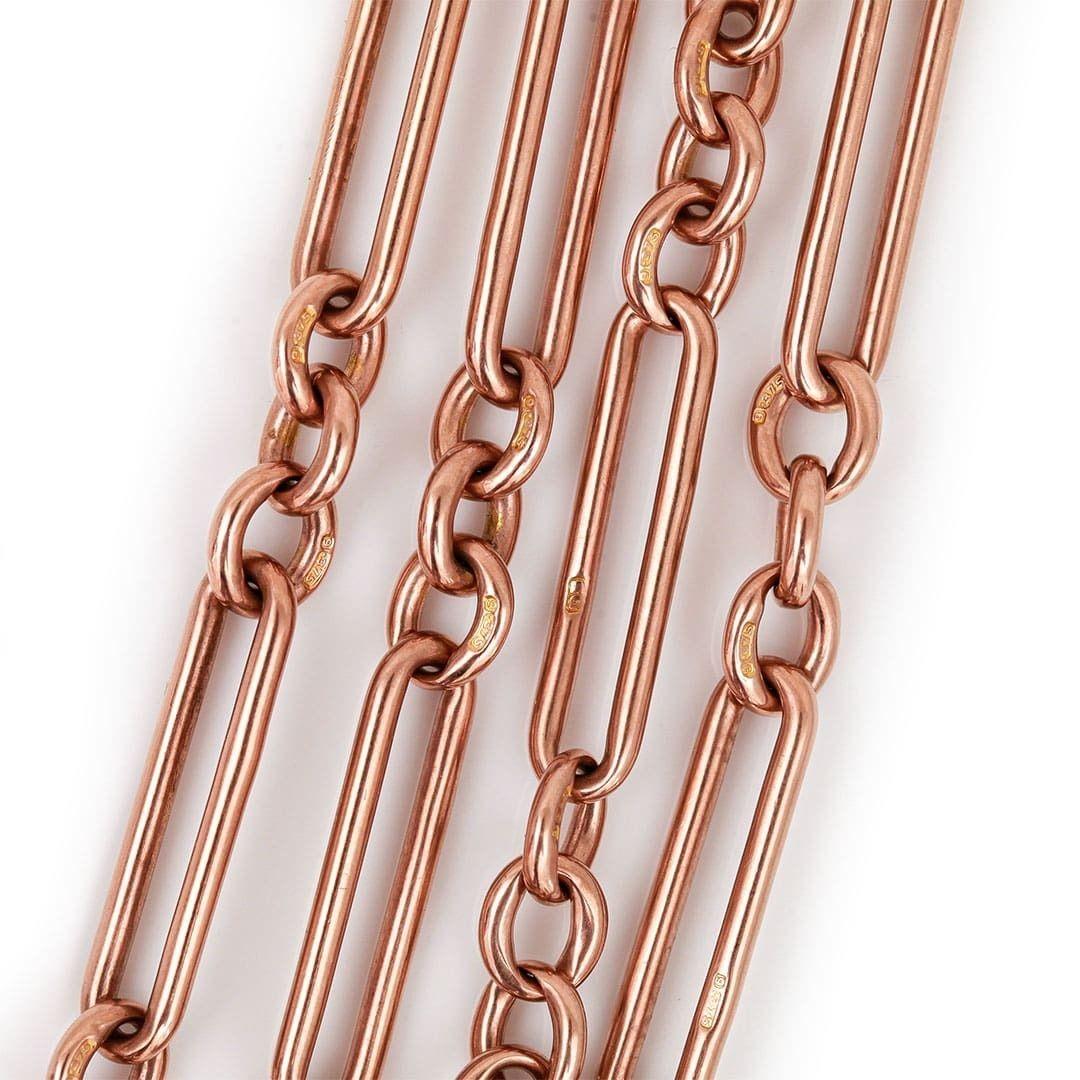 Victorian 9ct Rose Gold Trombone Link Albert Watch Chain, 41.8g, circa 1892 2