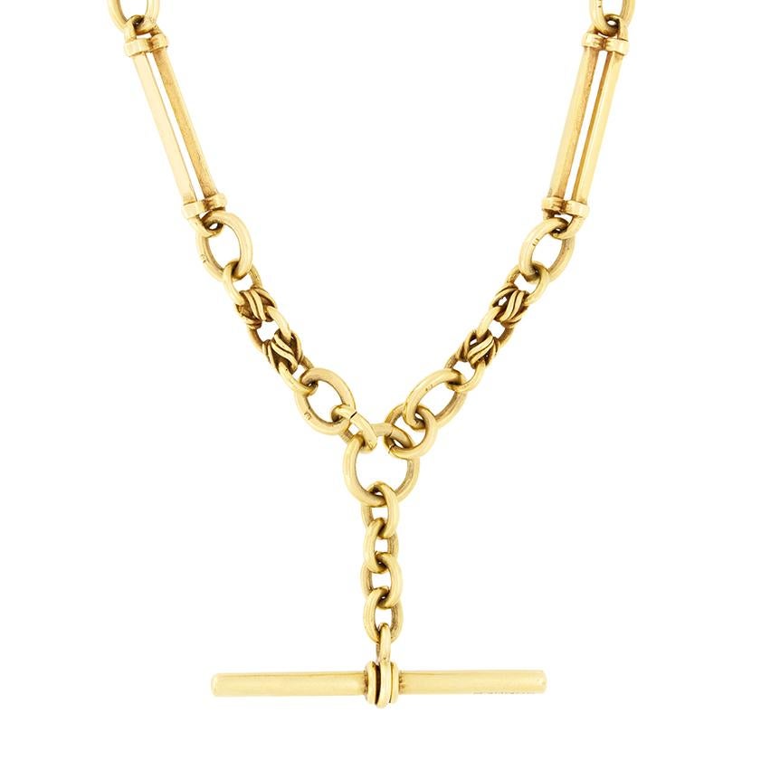 Victorian 9ct Trombone link Albert Chain, c.1900s In Good Condition In London, GB