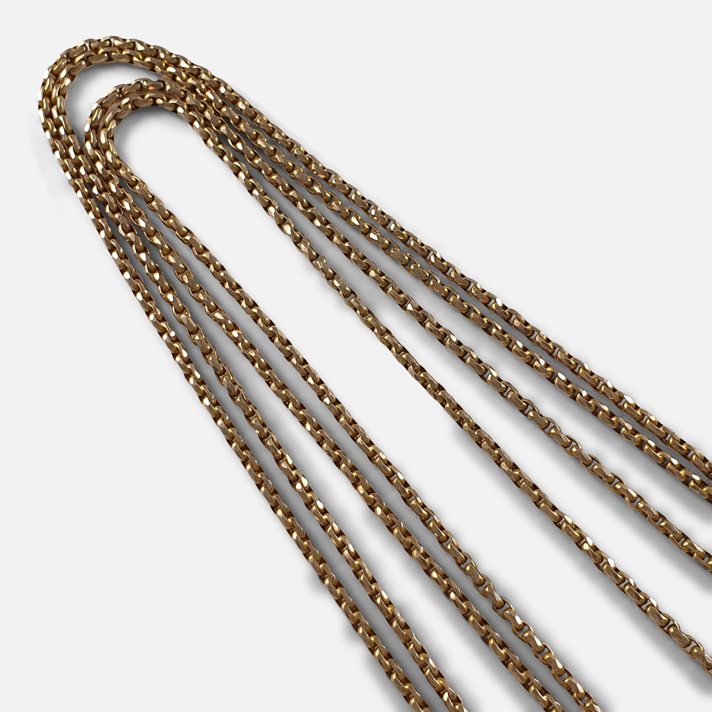 Women's or Men's Victorian 9ct Yellow Gold Diamond Cut Belcher Guard Chain
