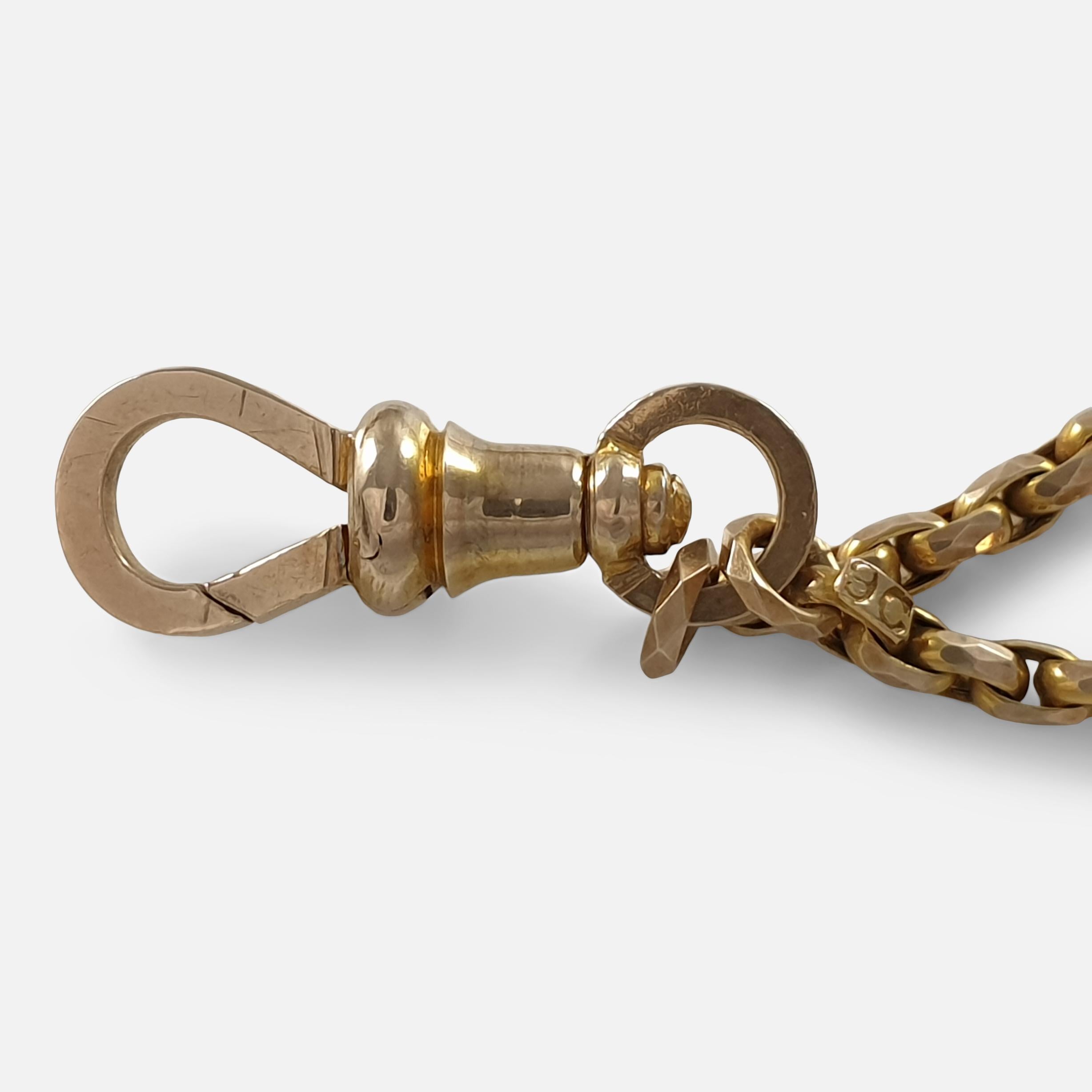 Victorian 9ct Yellow Gold Diamond Cut Belcher Guard Chain In Good Condition In Glasgow, GB
