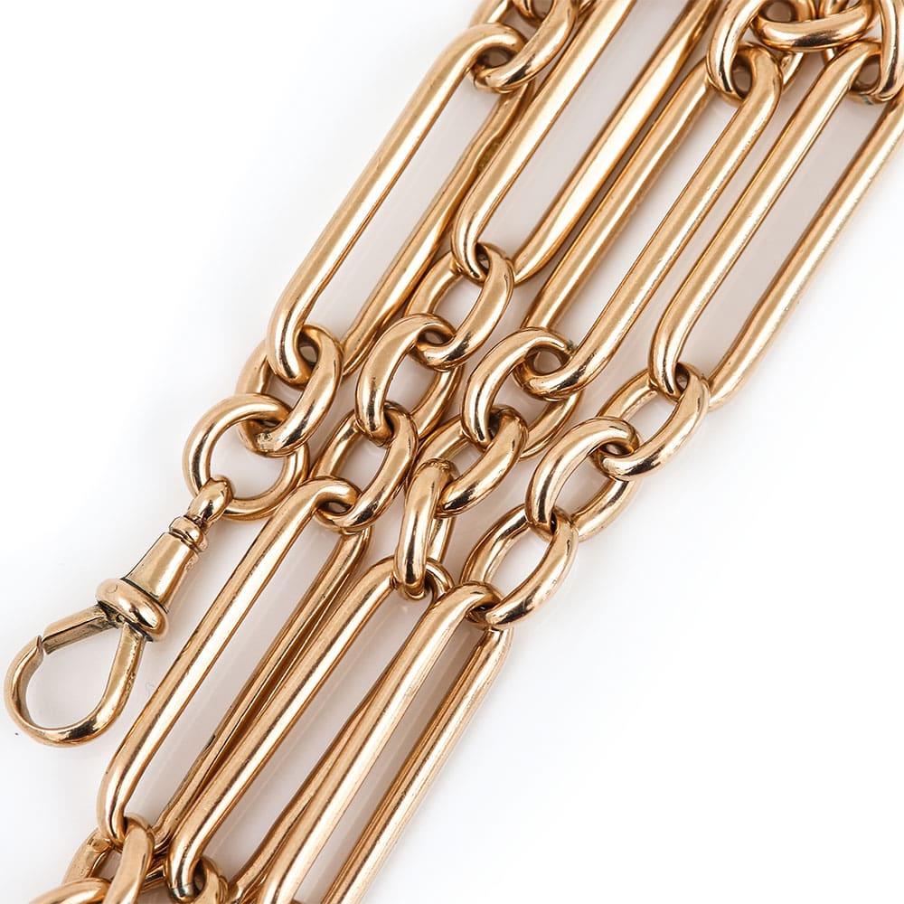 Women's or Men's Victorian 9ct Yellow Gold Trombone Link Albert Watch Chain, 16