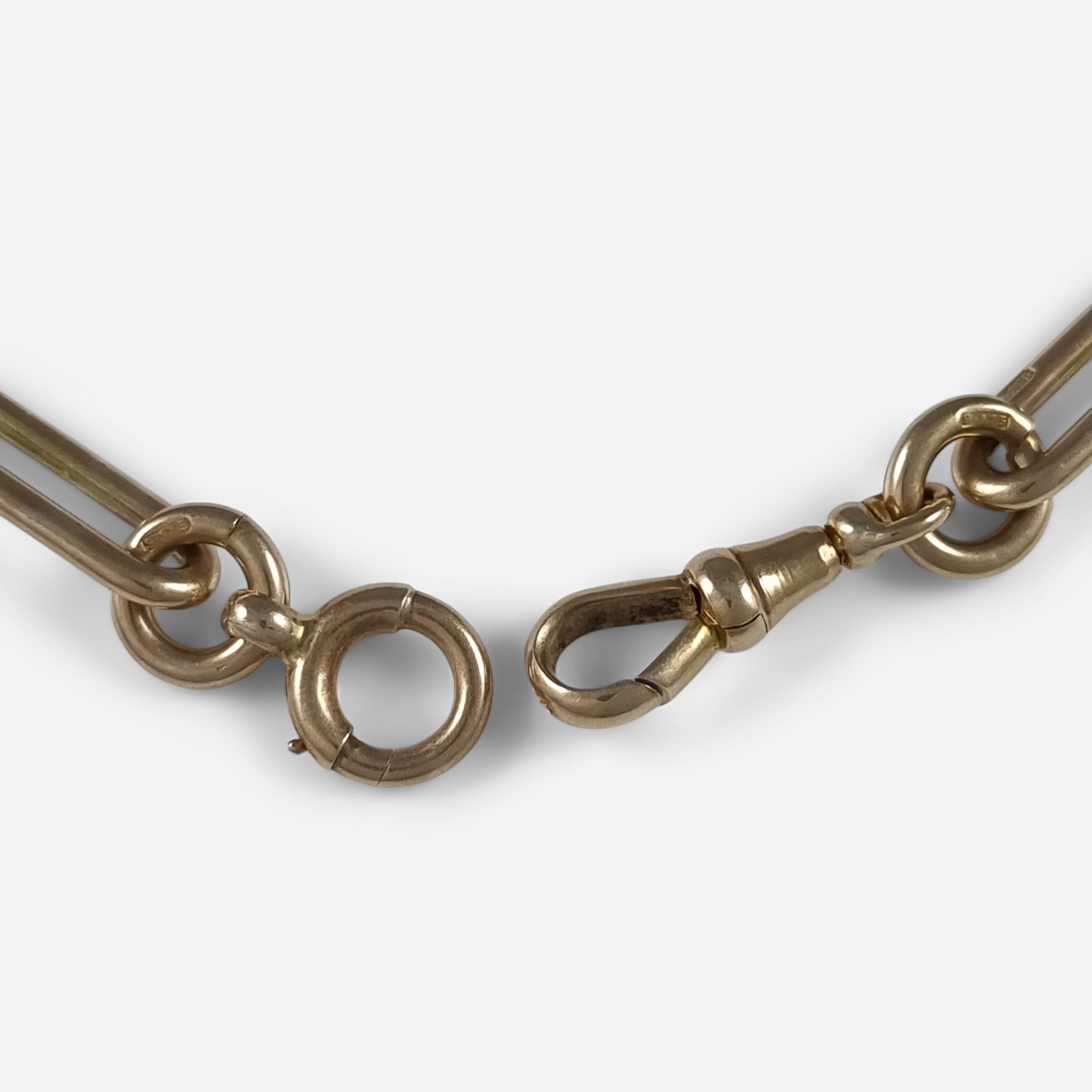 Victorian 9ct Yellow Gold Trombone Link Double Albert Watch Chain  2