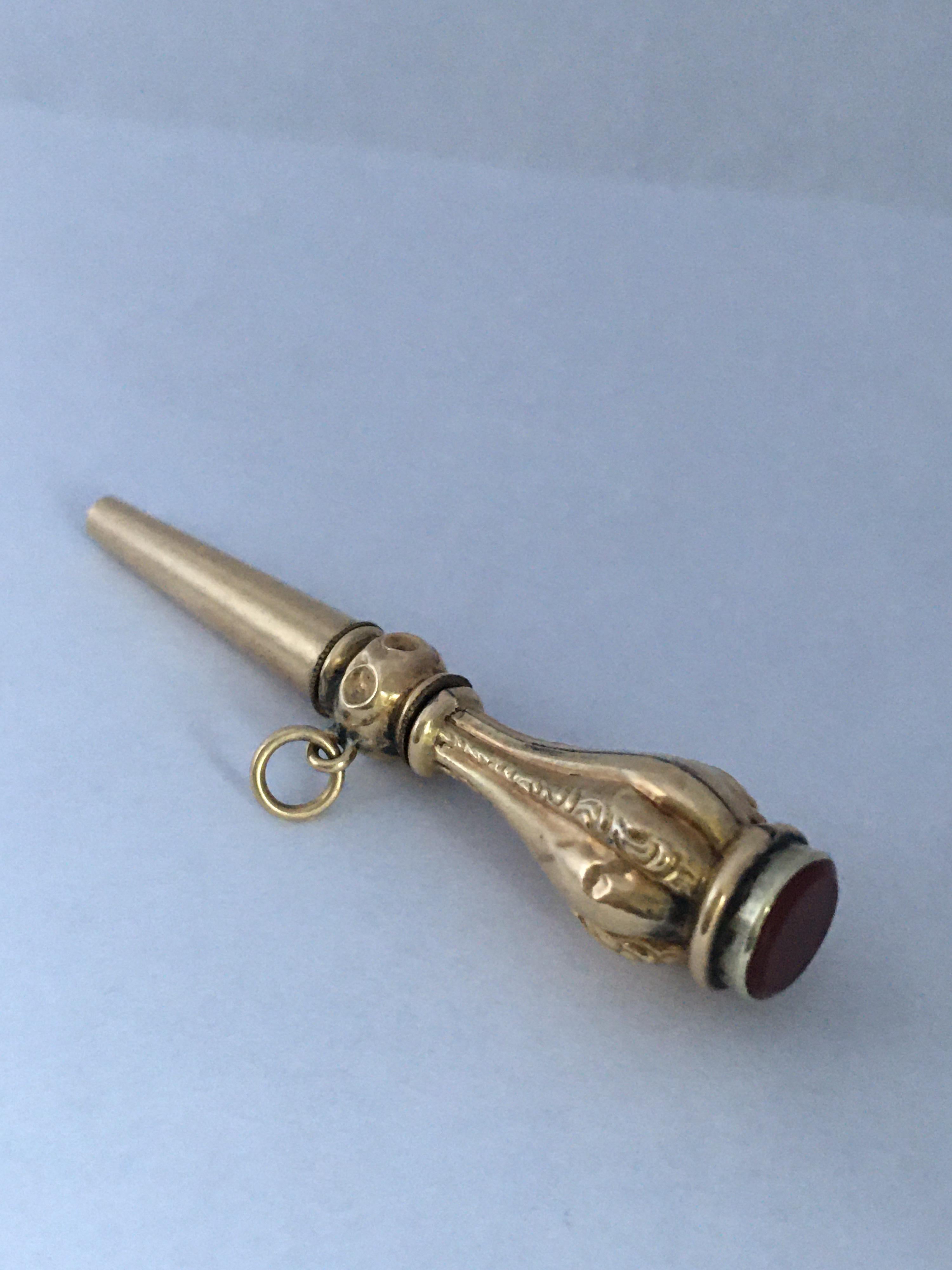 Victorian 9 Karat Gold Carnelian Pocket Watch Key Fob / Pendant For Sale 2