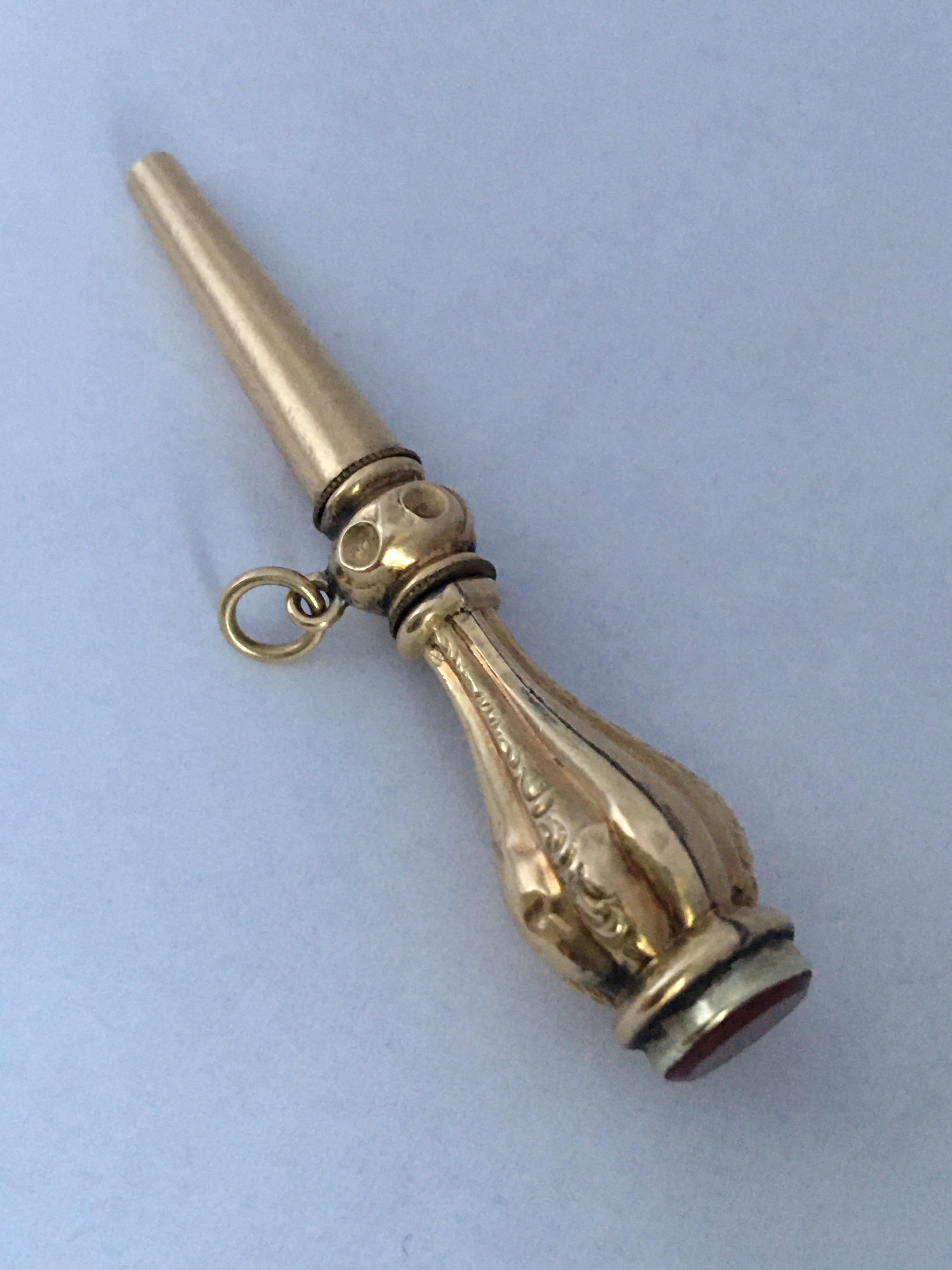 Victorian 9 Karat Gold Carnelian Pocket Watch Key Fob / Pendant For Sale 3