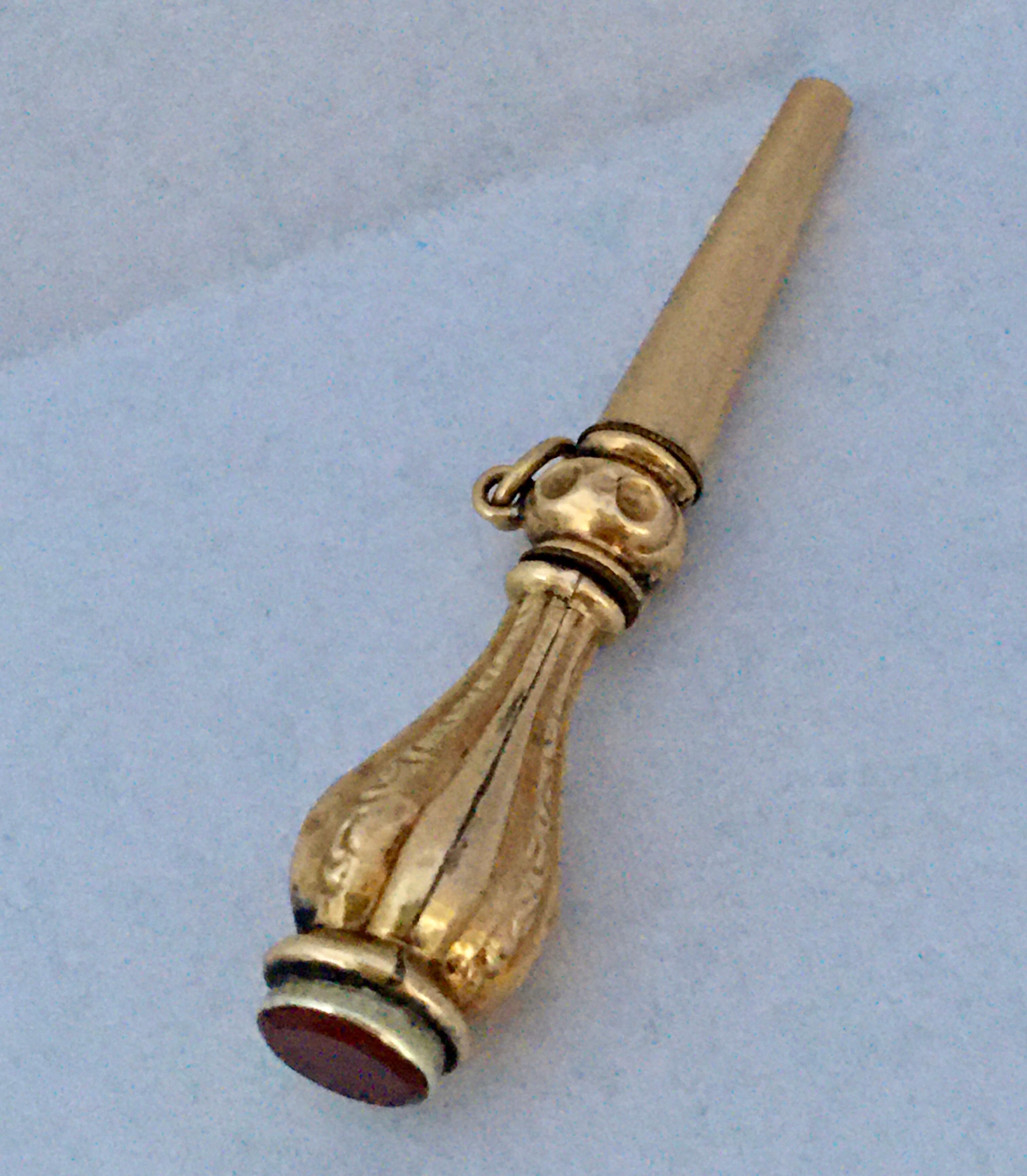 Victorian 9 Karat Gold Carnelian Pocket Watch Key Fob / Pendant For Sale 4