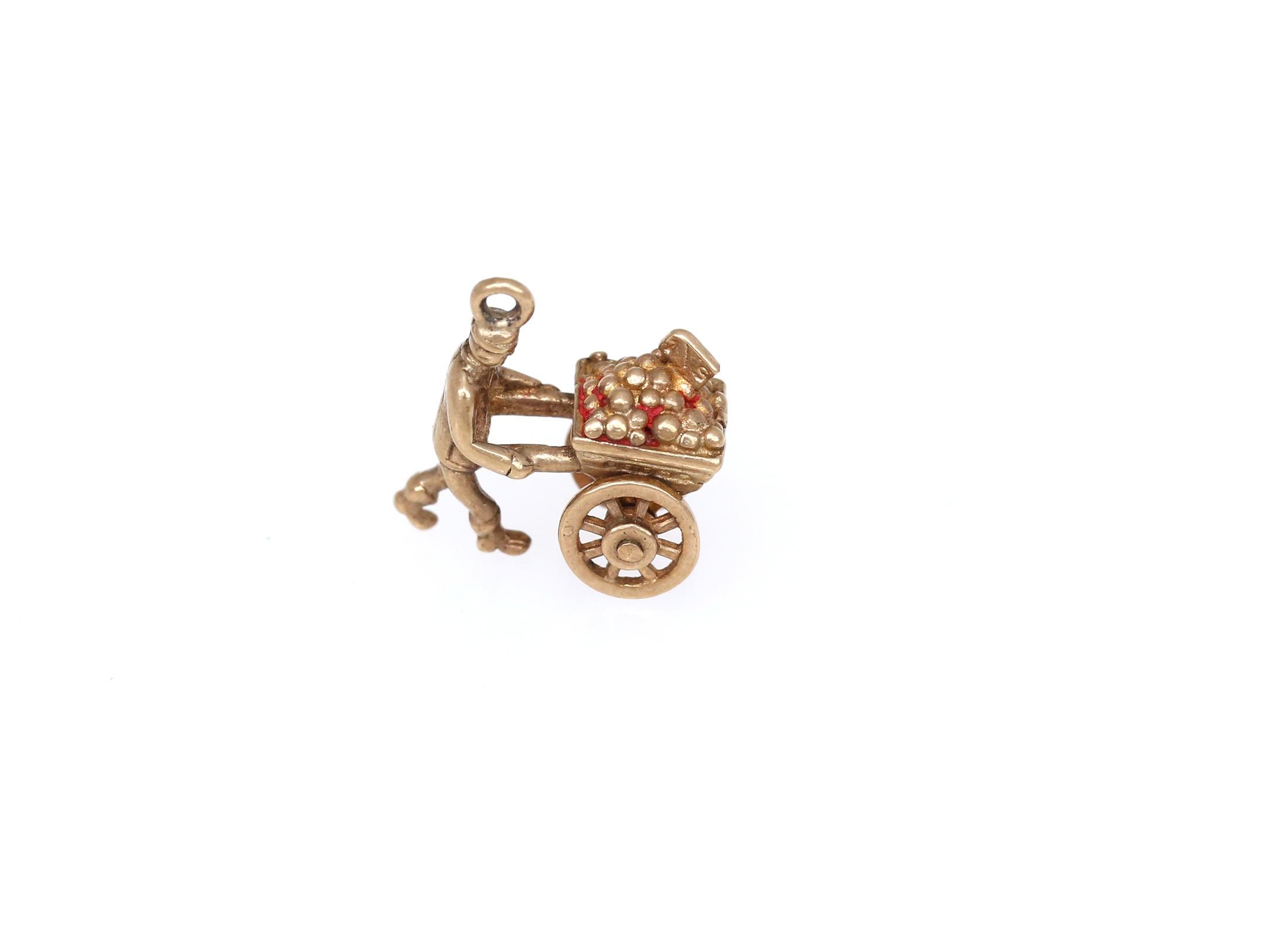 Victorian 9 Karat Gold Charms for Bracelet British Watermill Wheelbarrow In Fair Condition In Herzelia, Tel Aviv