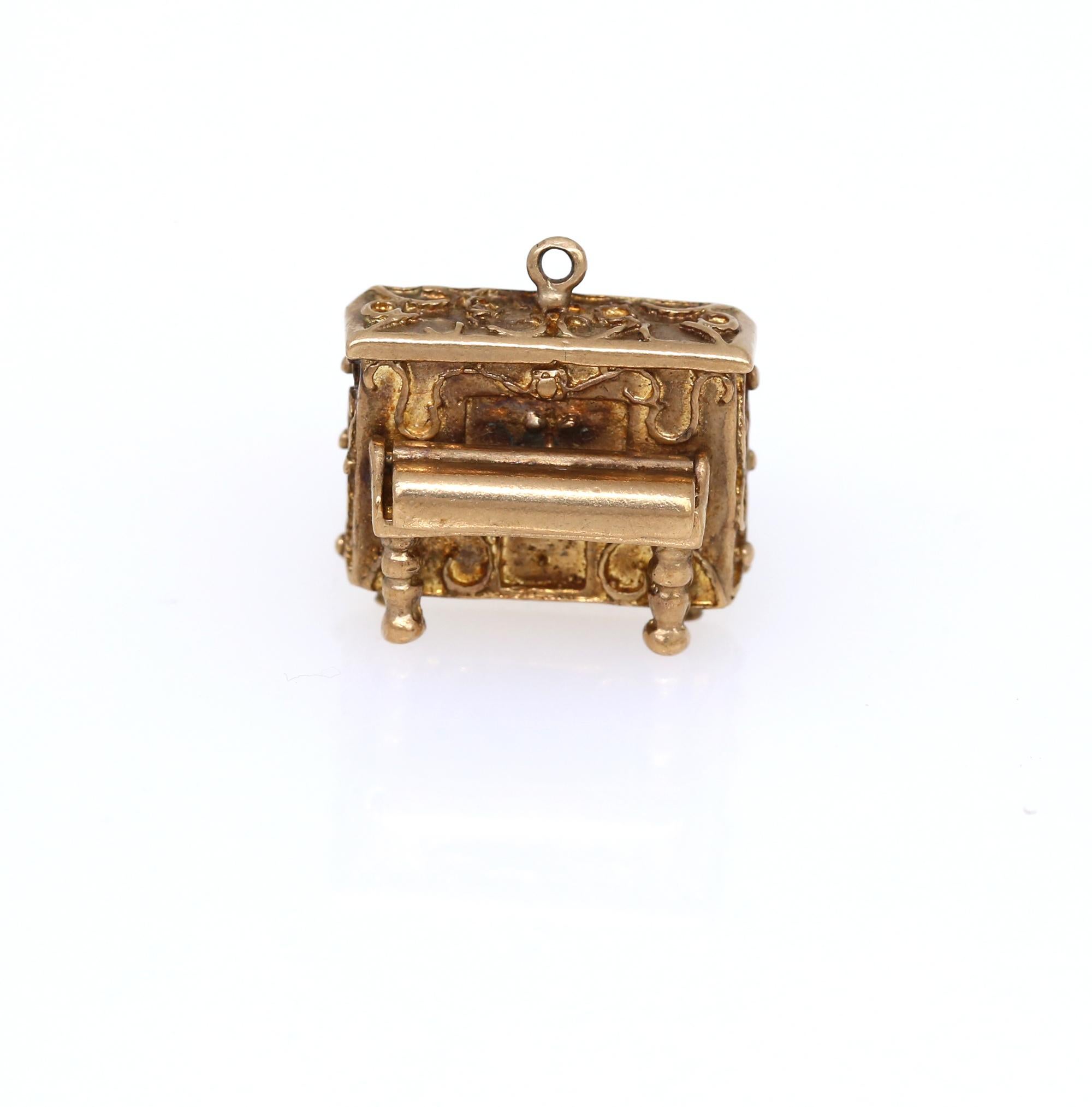 Charm bracelets have existed for a long time. Victorian 9K Gold items from England are mostly interesting, they are in its own league. First of all the details are great, the piano lead is opening the arrows on the clock are moving. Each item on