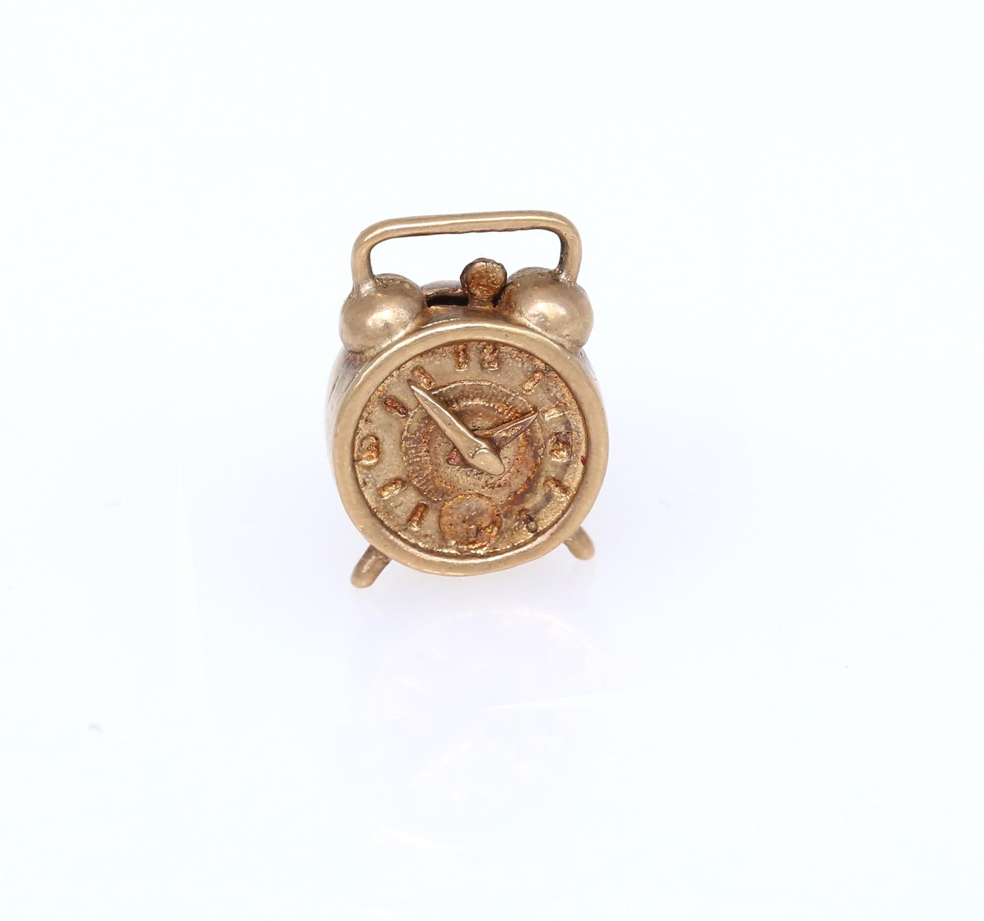 Women's or Men's Victorian 9 Karat Gold Charms Piano Alarm Clock for Bracelet