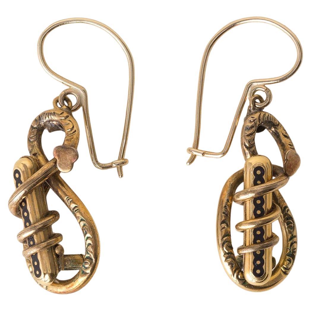 Pendientes Victorianos de Oro de 9K Pendientes Colgantes de Esmalte en venta
