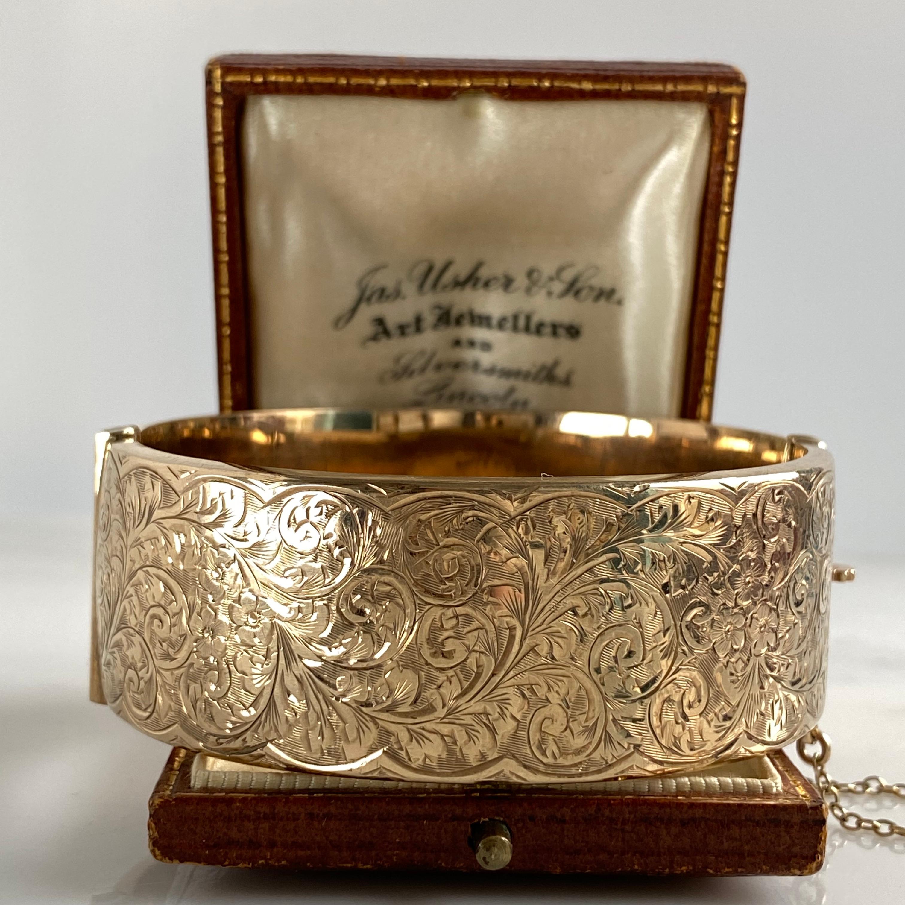 Viktorianisches Armreif aus 9 Karat Gold mit gravierter Gravur im Zustand „Gut“ im Angebot in Scotts Valley, CA