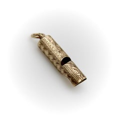 Victorian 9K Gold Hand-Engraved Whistle Pendant / Charm
