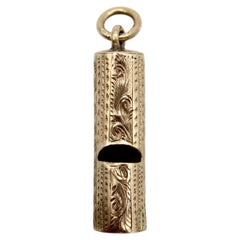 Victorian 9K Gold Hand-Engraved Whistle Pendant / Charm