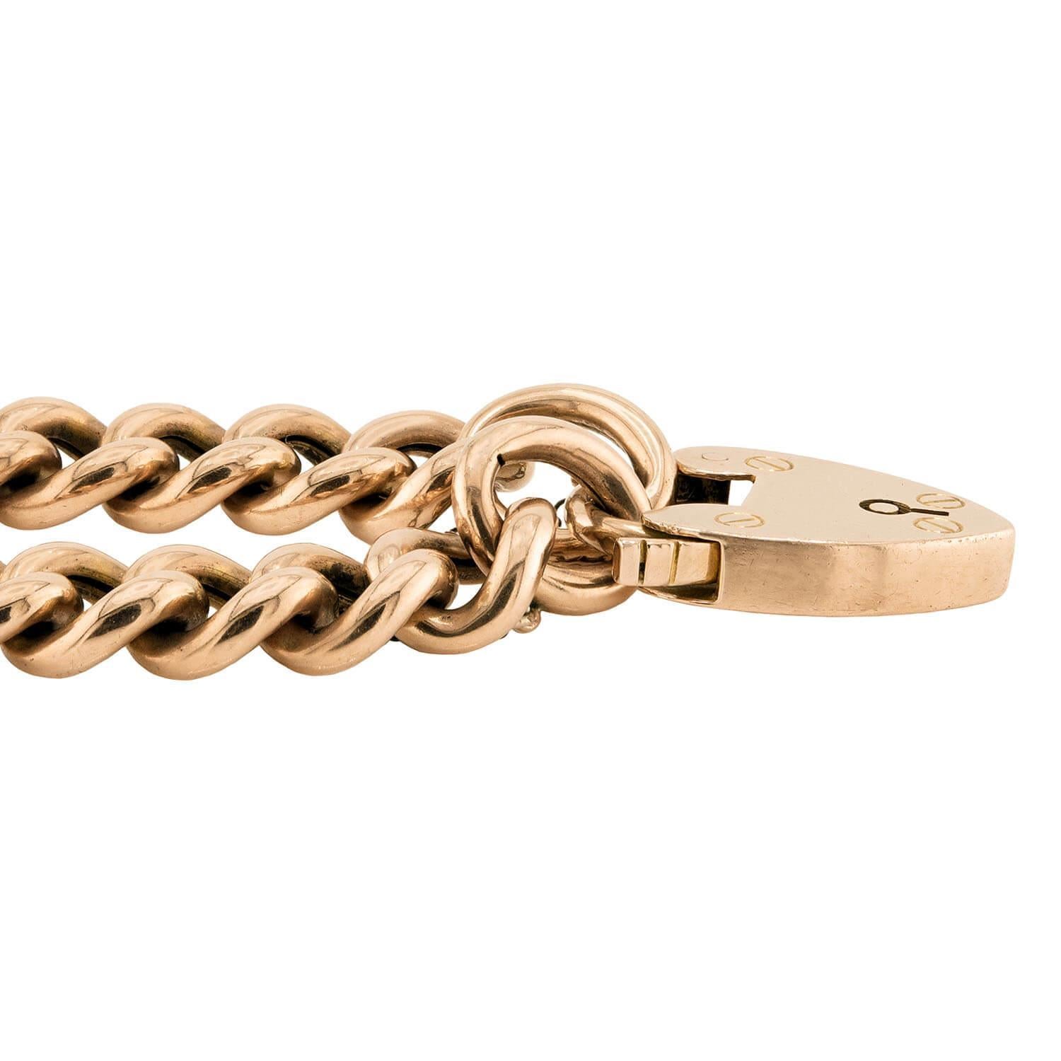 Victorien Victorian 9k Heart Padlock Curb Link Bracelet en vente