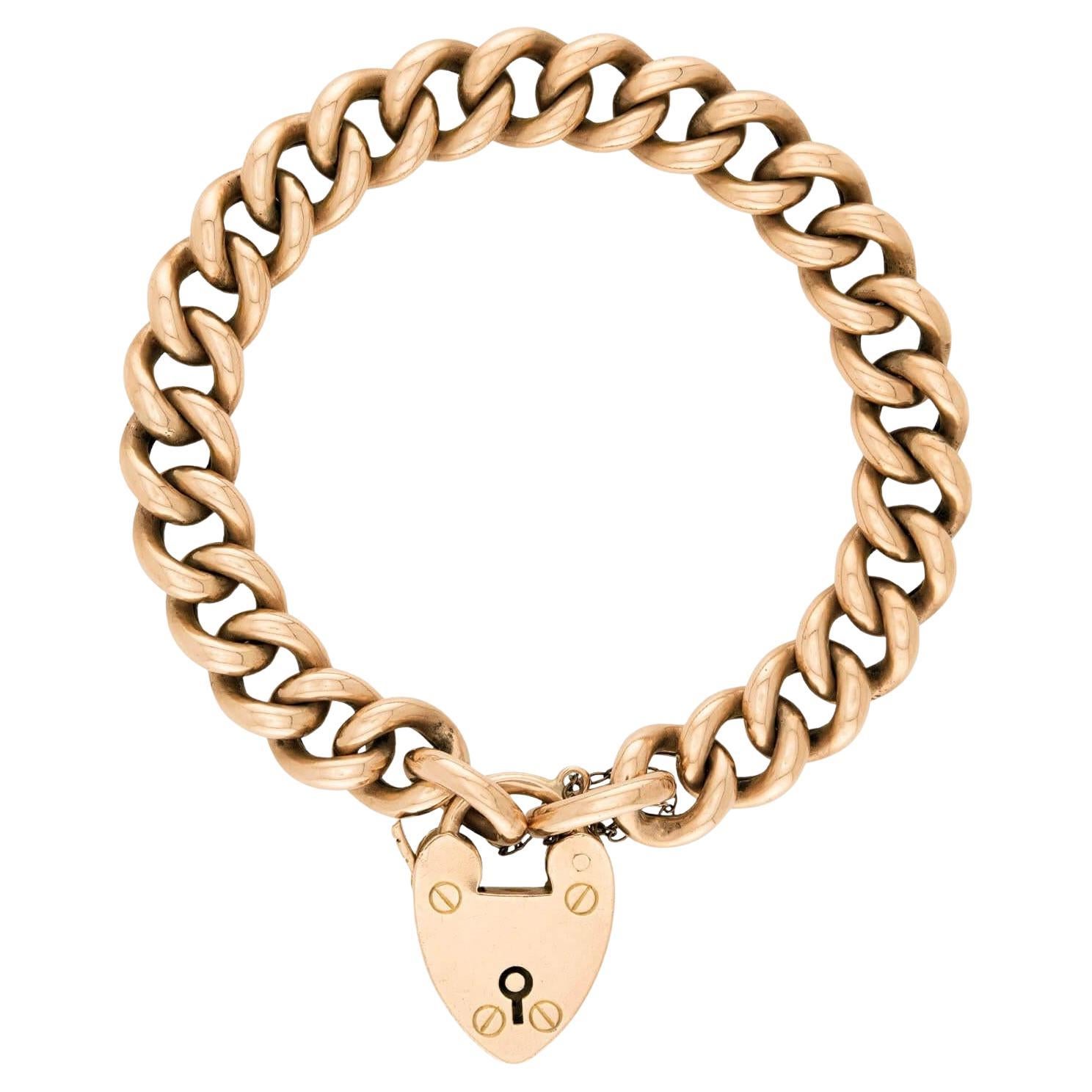 Victorian 9k Heart Padlock Curb Link Bracelet