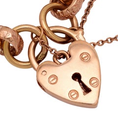 Victorian 9k Repousse Heart Padlock Link Bracelet