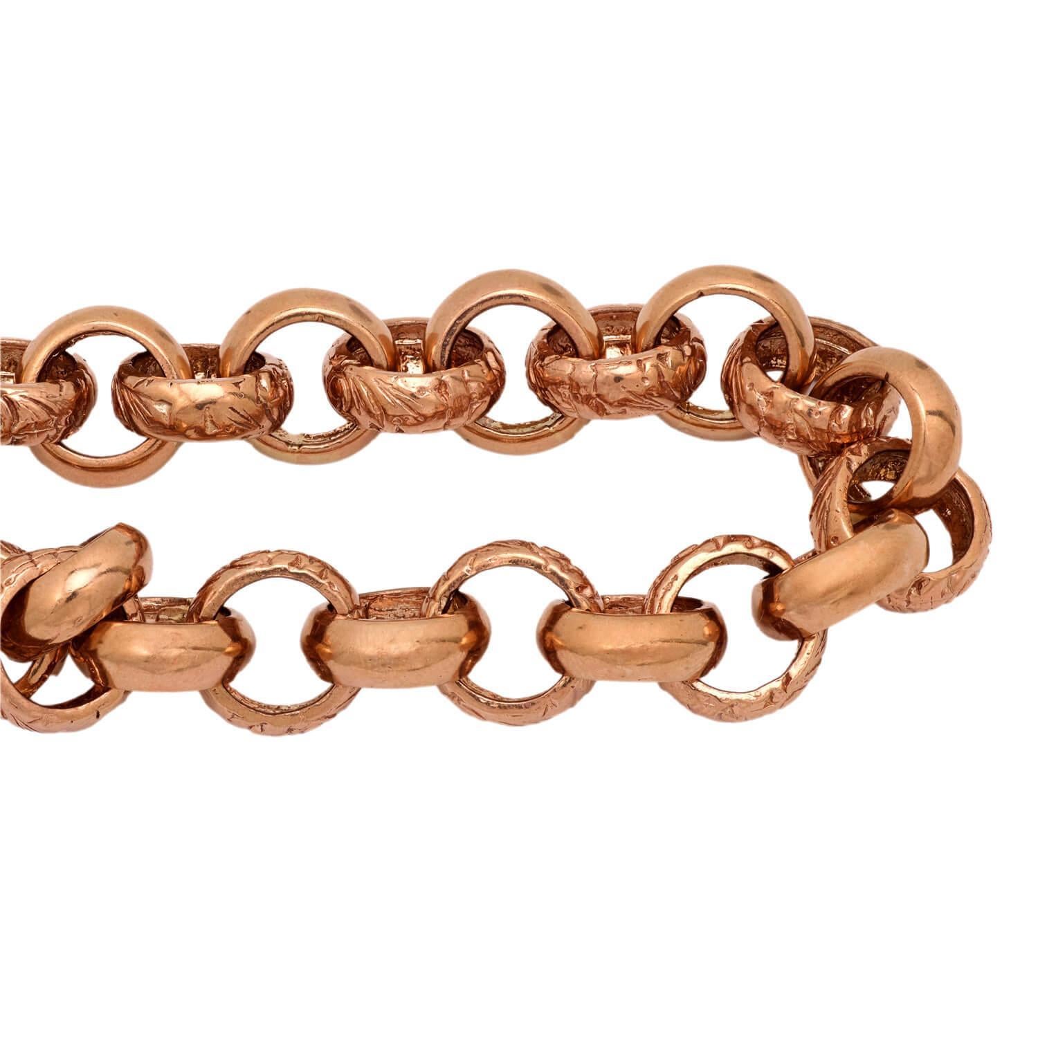 Viktorianische 9k Repousse Herz Vorhängeschloss Link-Armband im Zustand „Gut“ im Angebot in Narberth, PA