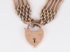 Victorian 9 Karat Gold Gate Bracelet with Heart Padlock, Late 1800-Early 1900