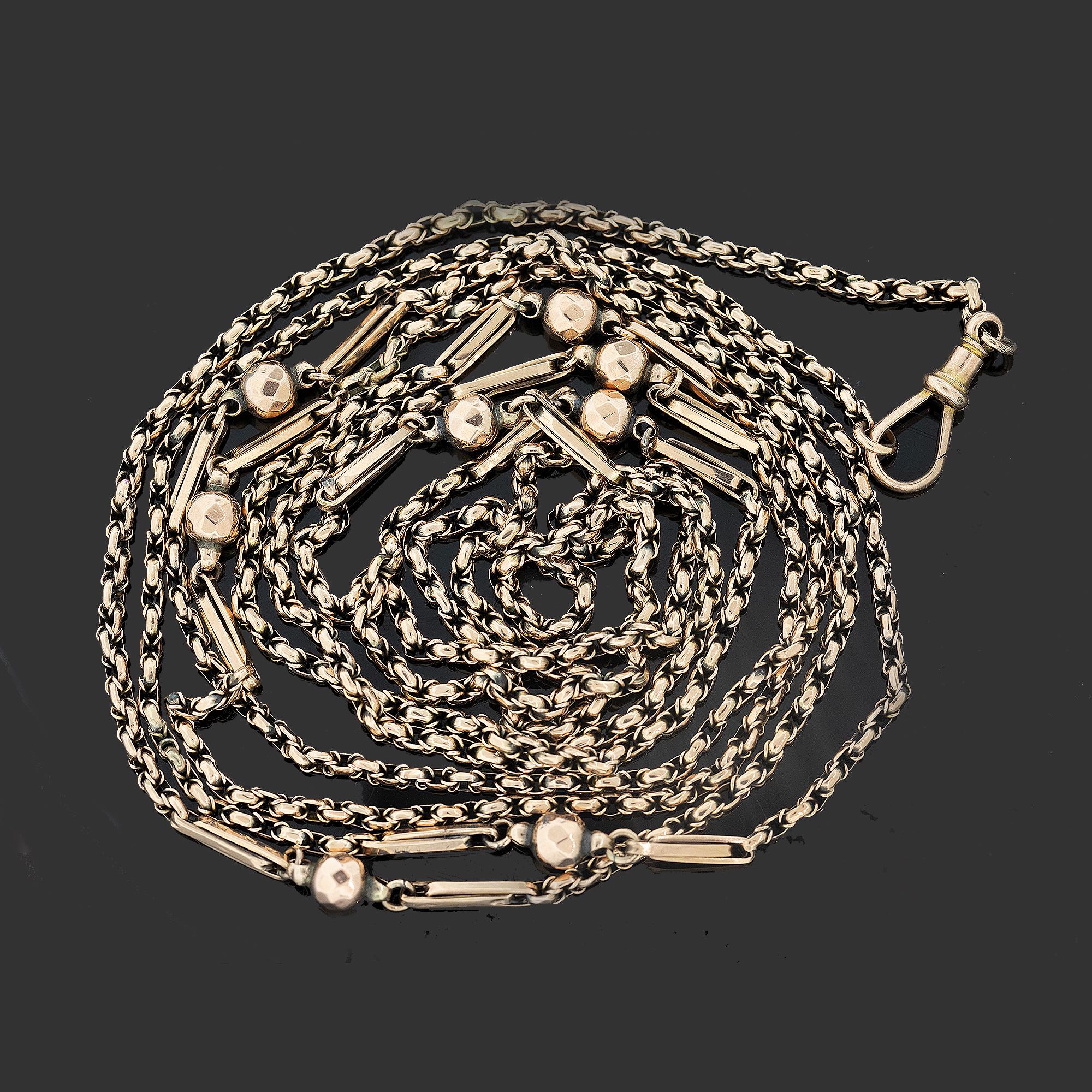 Victorian 9k Rose Gold Long Guard Chain Circa 1880 In Good Condition For Sale In ADELAIDE, SA
