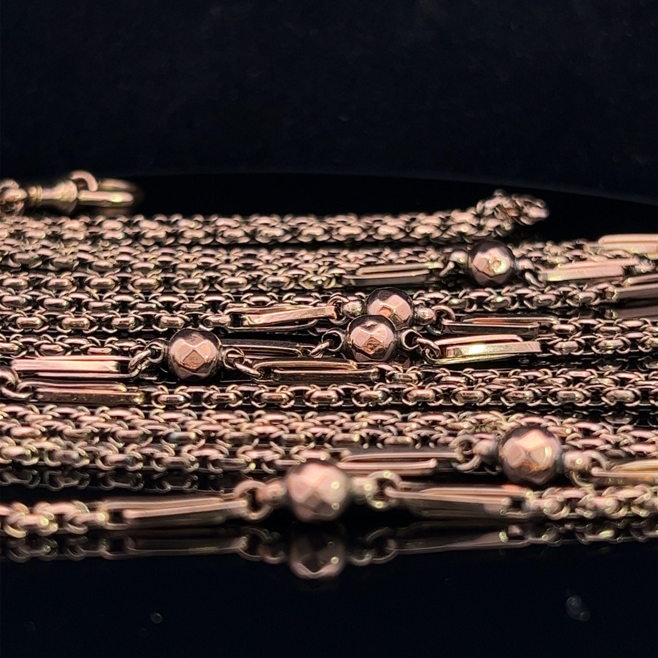 Women's or Men's Victorian 9k Rose Gold Long Guard Chain Circa 1880 For Sale