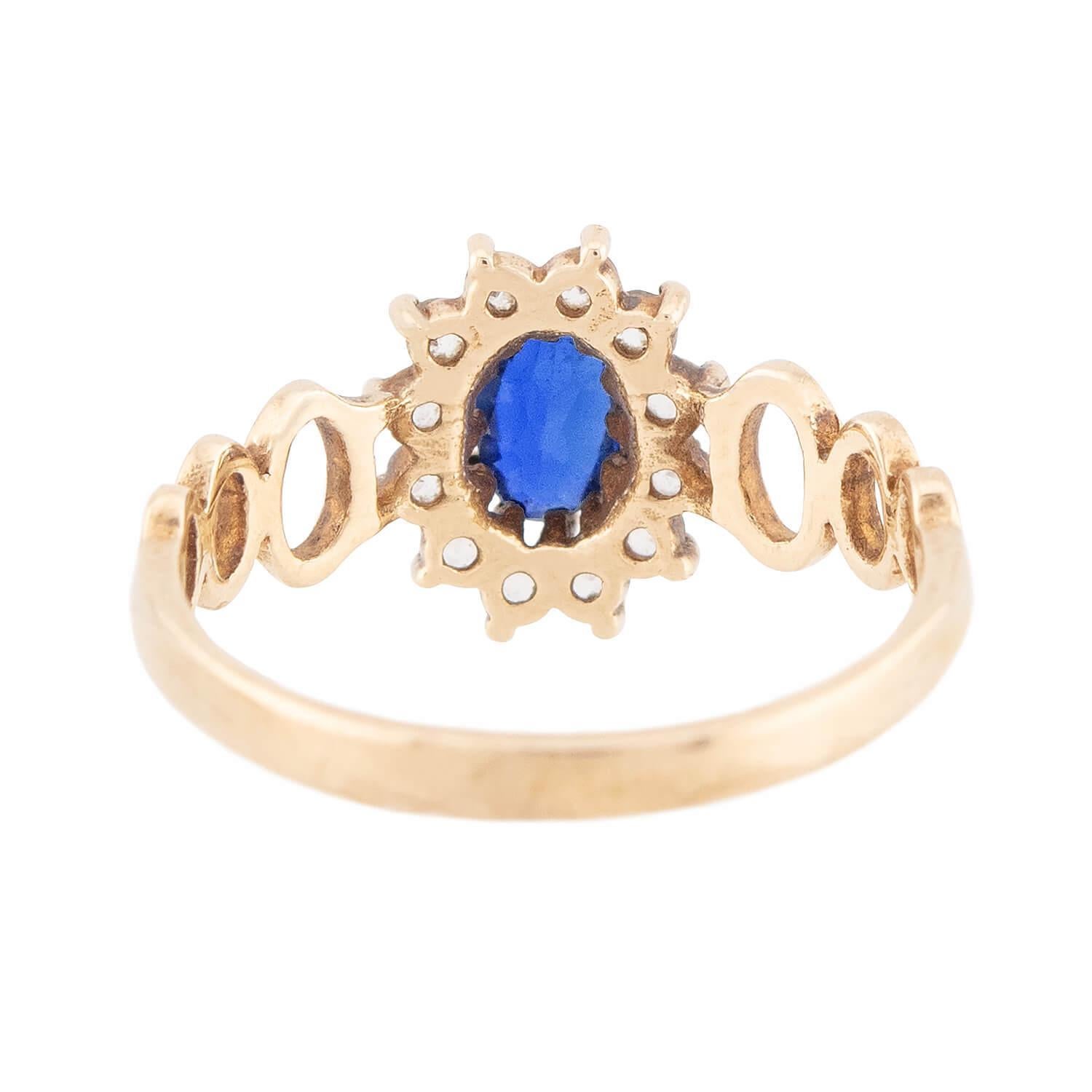 Vittoriano Anello vittoriano a raggiera con zaffiro e diamante in 9 carati in vendita