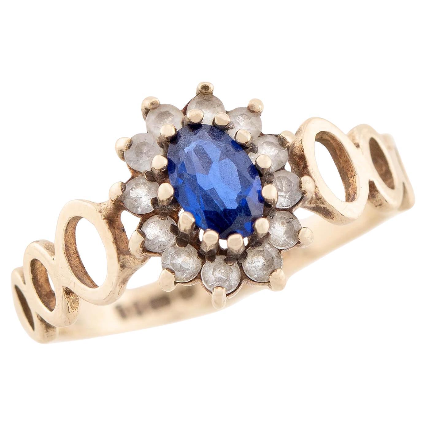Victorian 9k Sapphire and Diamond Halo Ring