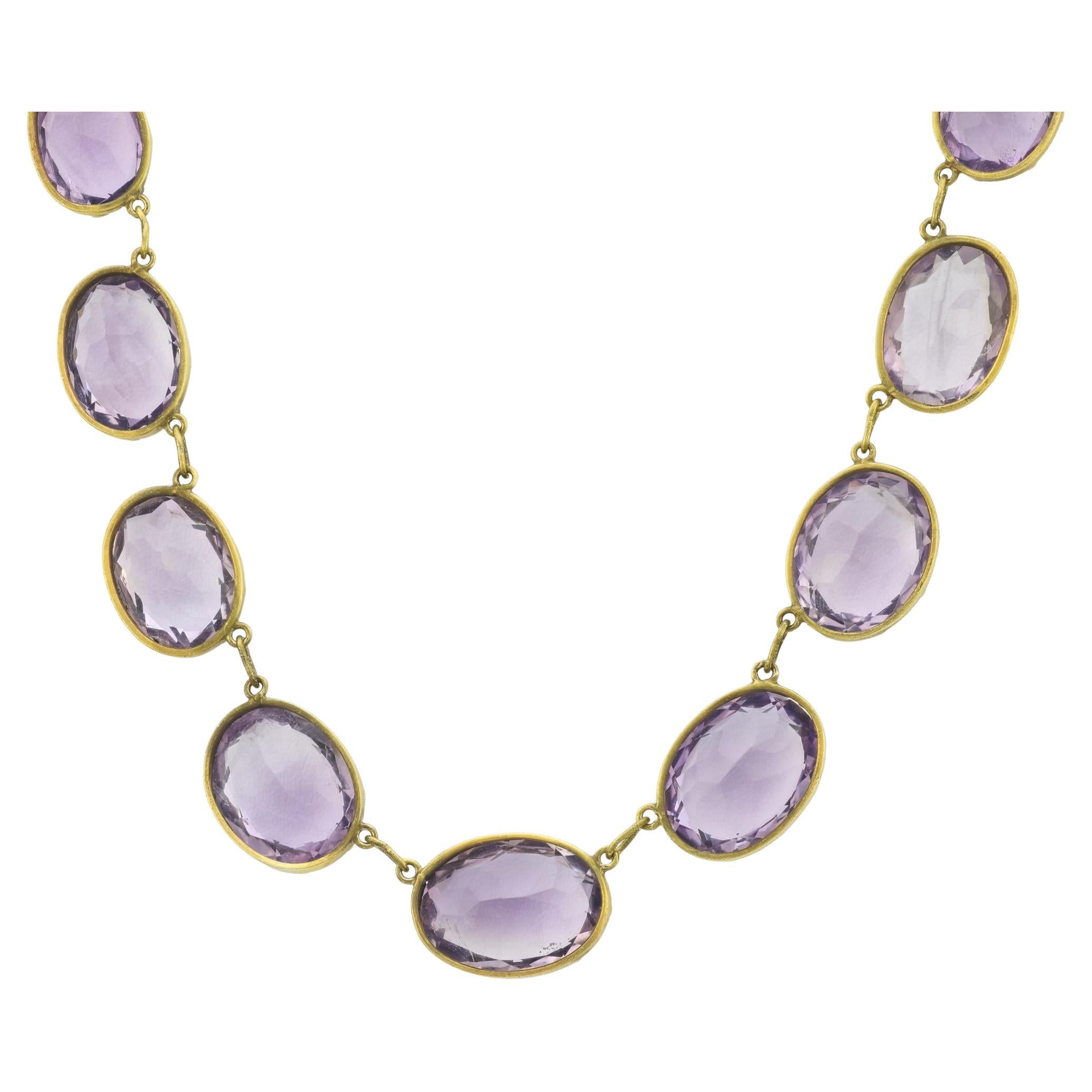 Victorian 9k/Silver Gilt Amethyst Riviera Necklace For Sale