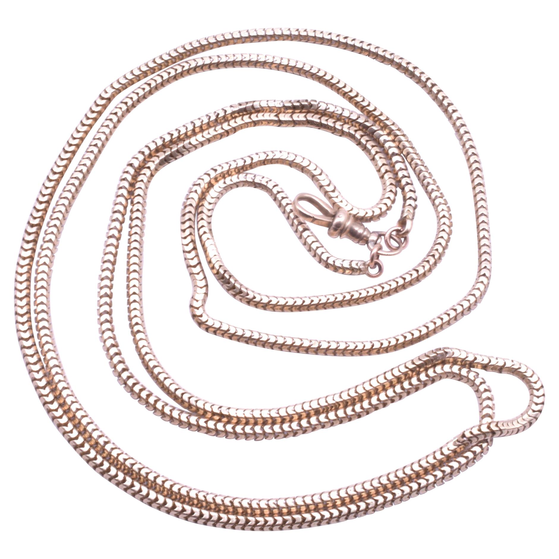 Victorian 9 karat Slinky Long Guard Snake Chain, 44"