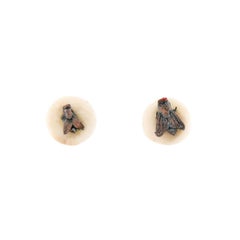 Boucles d'oreilles mouche victoriennes en argent 9k, argent sterling et ivoire