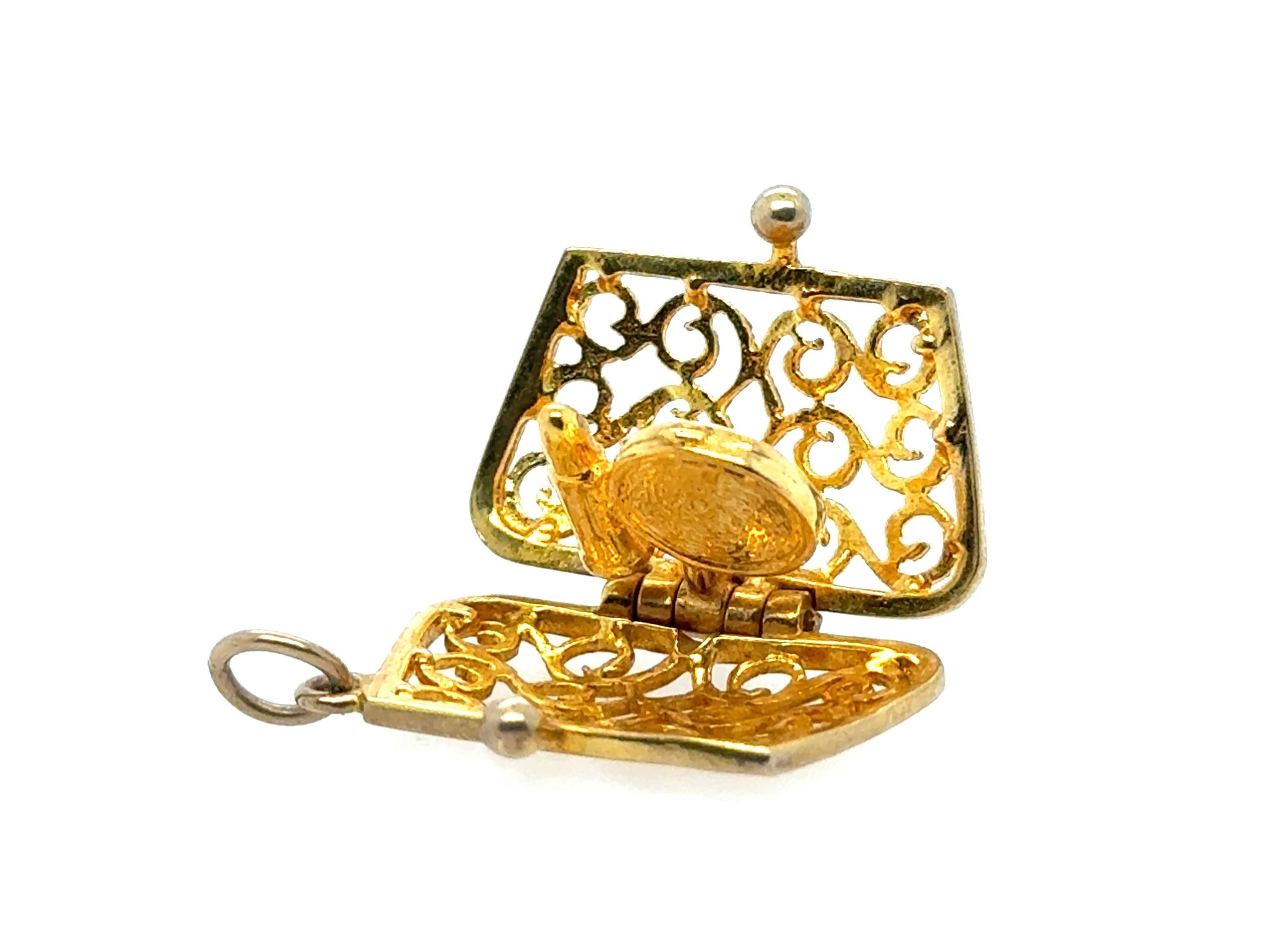 Victorian 9K Yellow Gold Handbag Purse Pendant Charm Antique Original 1890's fro In condizioni ottime in vendita a Dearborn, MI