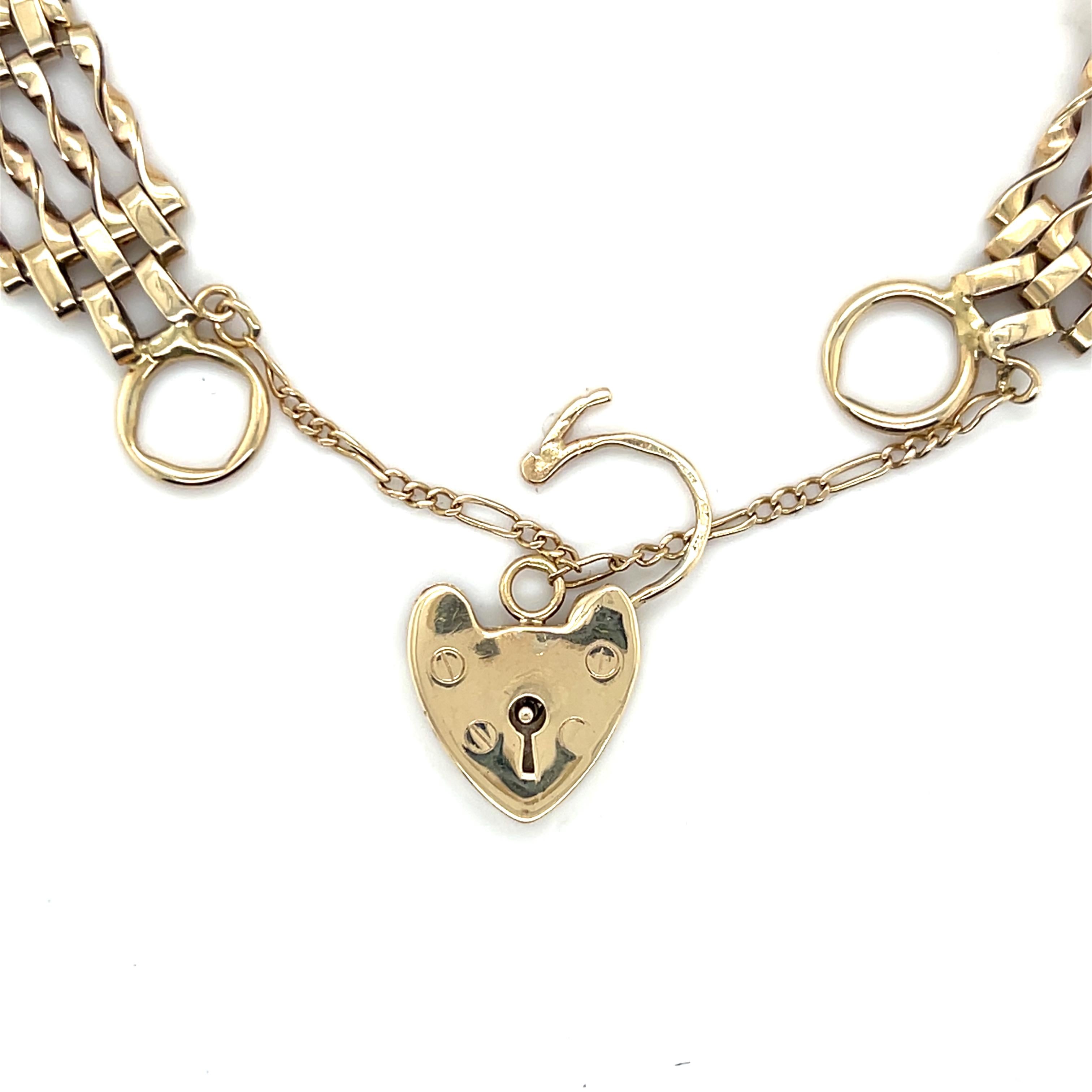 Femenino o masculino Pulsera Victoriana de Eslabones de Puerta con Candado de Corazón de Oro Amarillo de 9k en venta