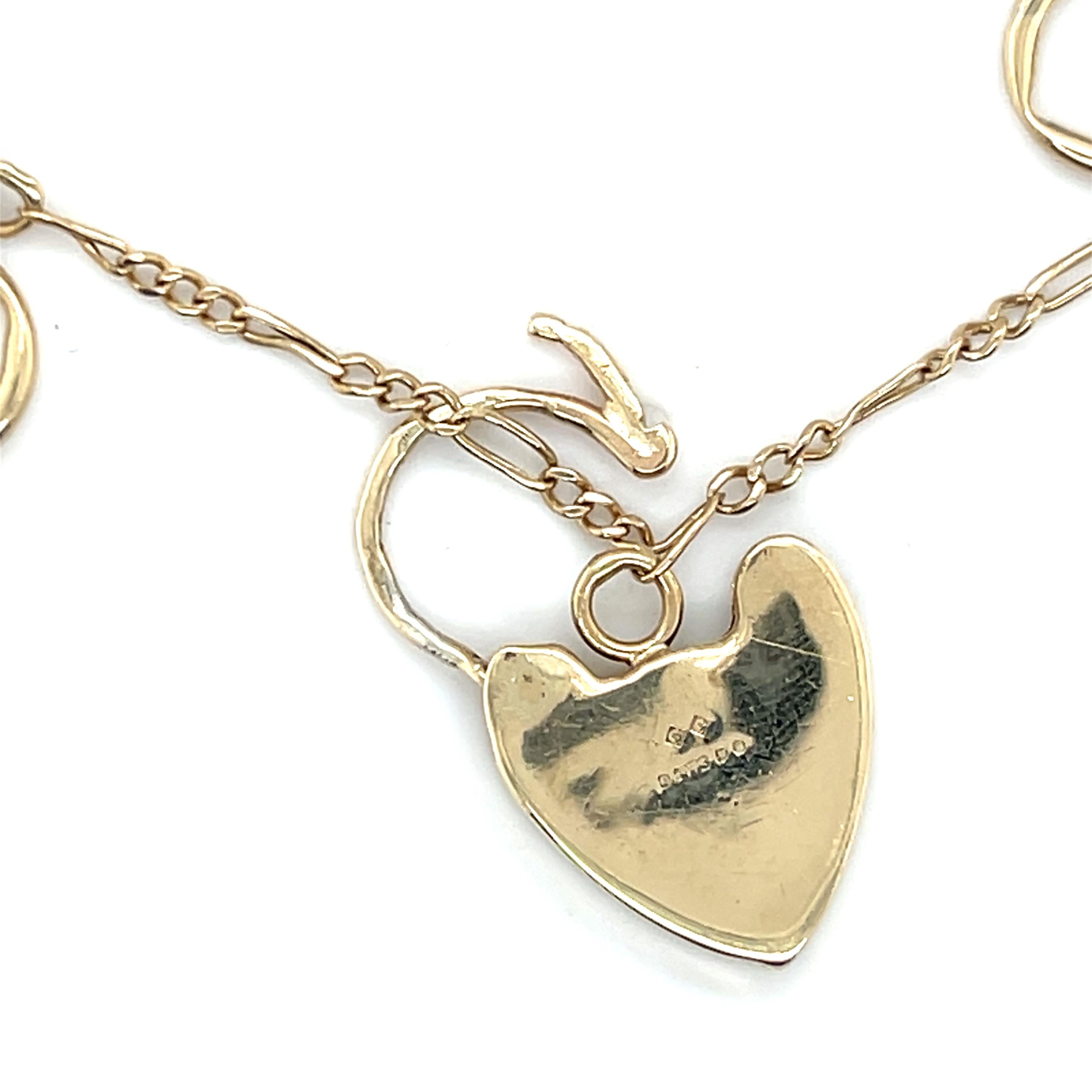 Pulsera Victoriana de Eslabones de Puerta con Candado de Corazón de Oro Amarillo de 9k en venta 3