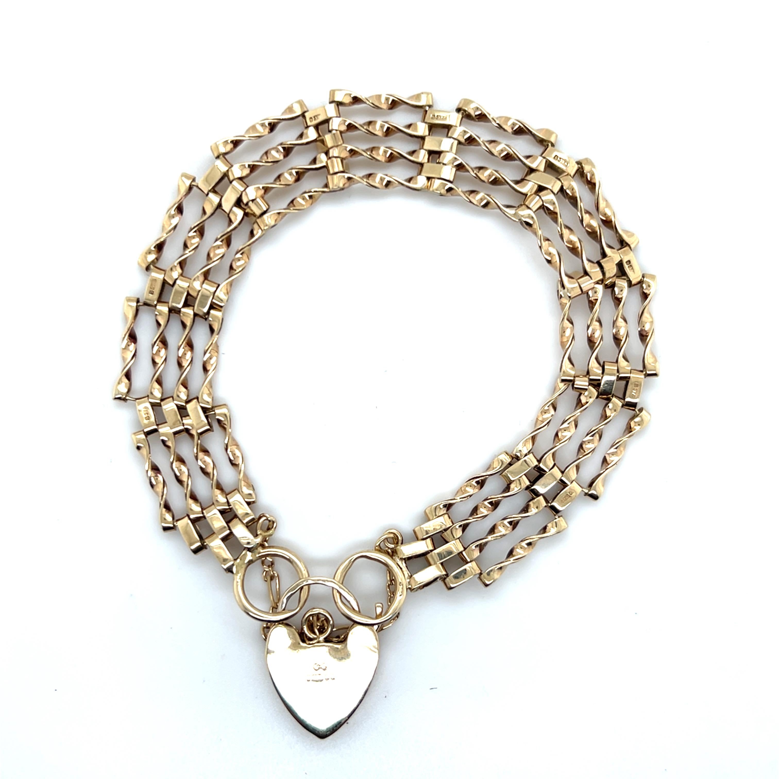 Pulsera Victoriana de Eslabones de Puerta con Candado de Corazón de Oro Amarillo de 9k en venta 4