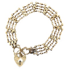 Victorian 9k Yellow Gold Heart Padlock Gate Link Bracelet