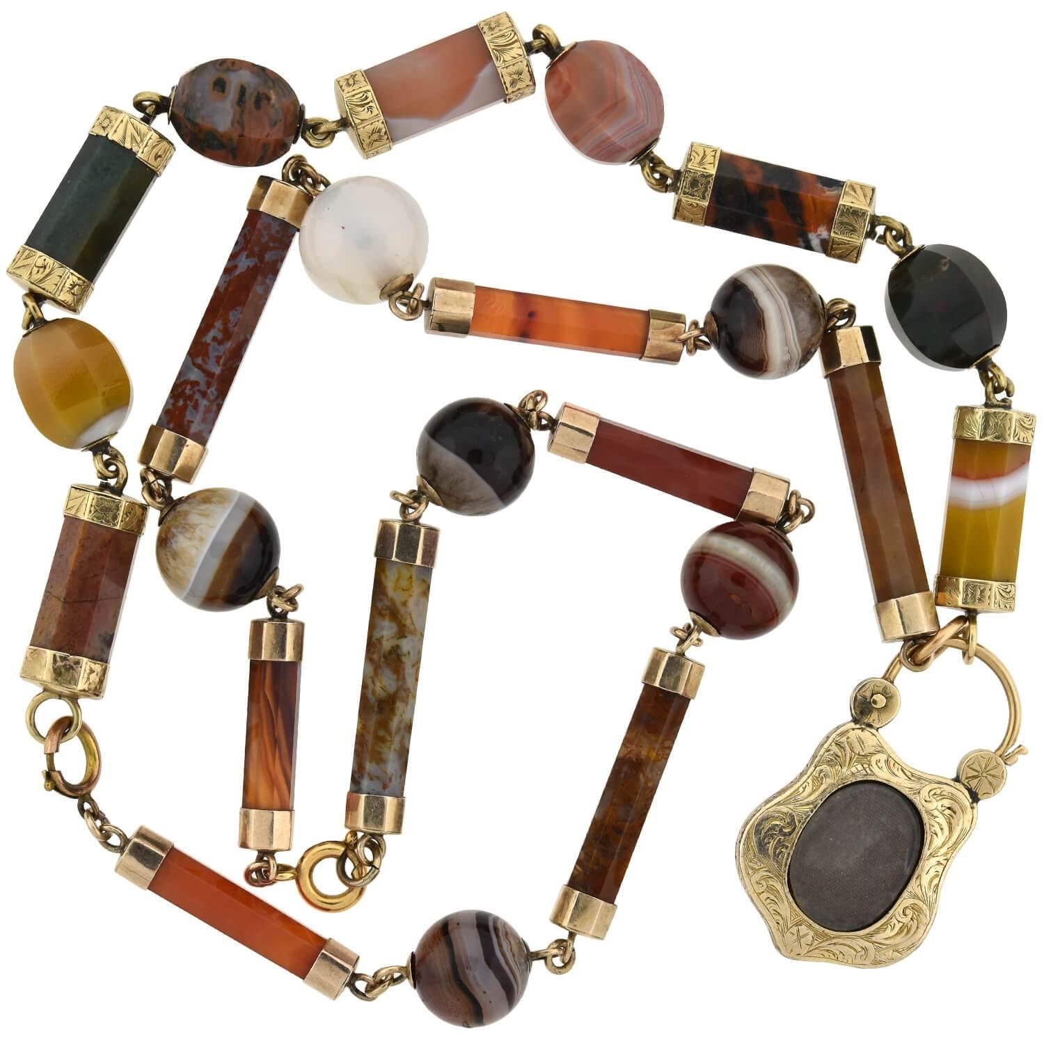 Women's Victorian 9 Karat Banded Agate Link Convertible 3 Bracelet/Necklace, Set