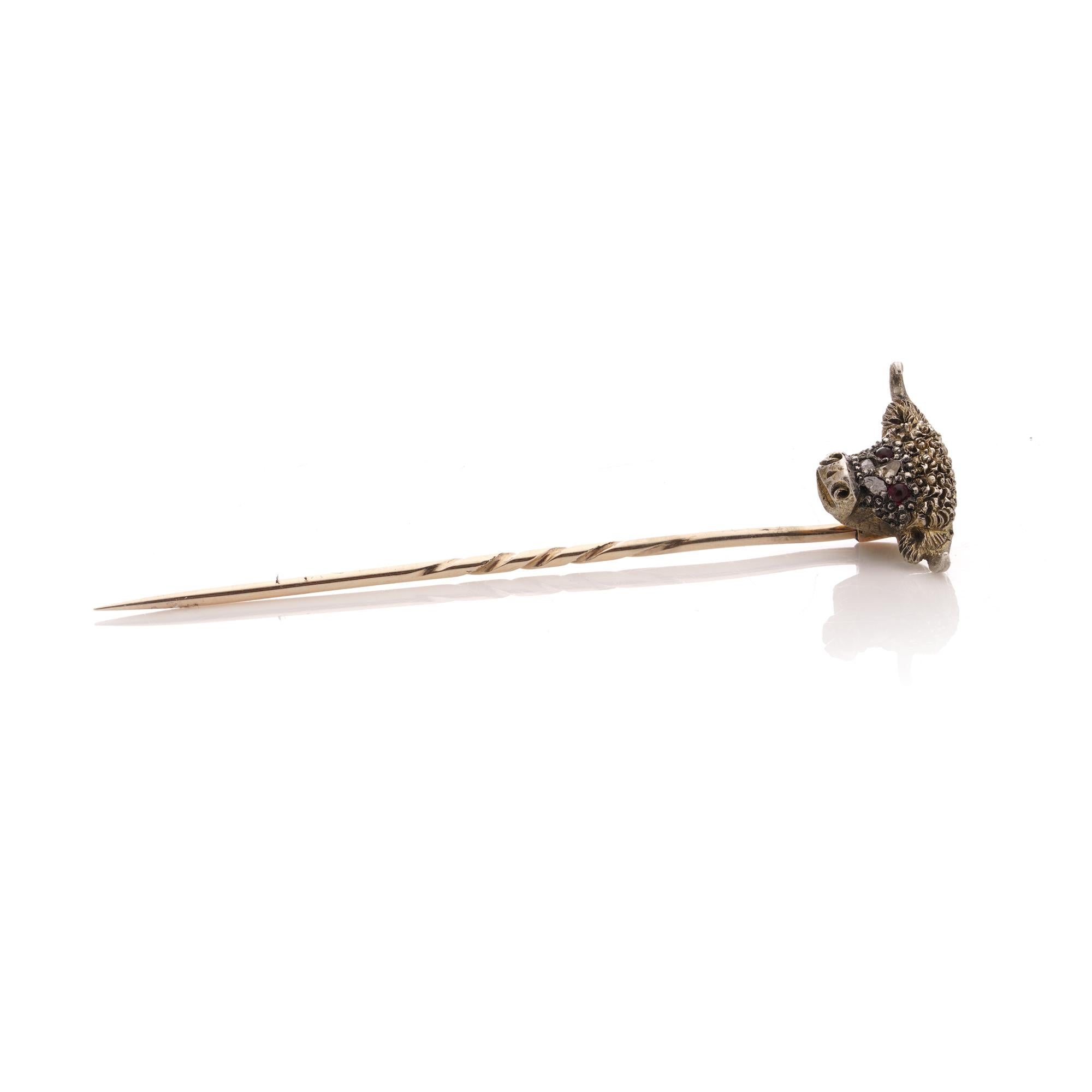 Victorian 9kt gold and silver bull - head stick pin For Sale 2