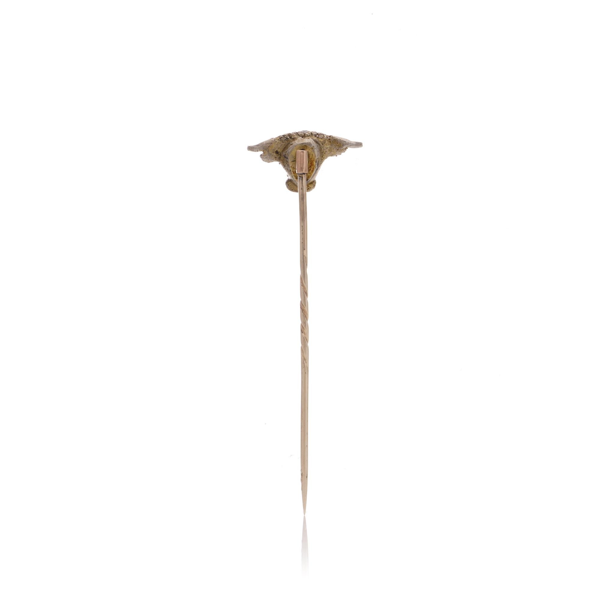 Victorian 9kt gold and silver bull - head stick pin For Sale 3