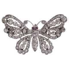 Antique Victorian 9kt gold and silver butterfly brooch with old cut diamonds rubies