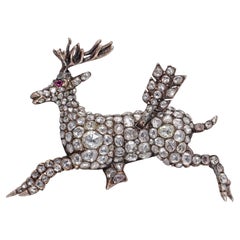 Victorian 9kt Gold and Silver Diamond Reindeer brooch