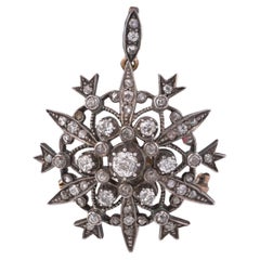 Victorian 9KT Gold and Silver Old European Cut Diamond Pendant Brooch